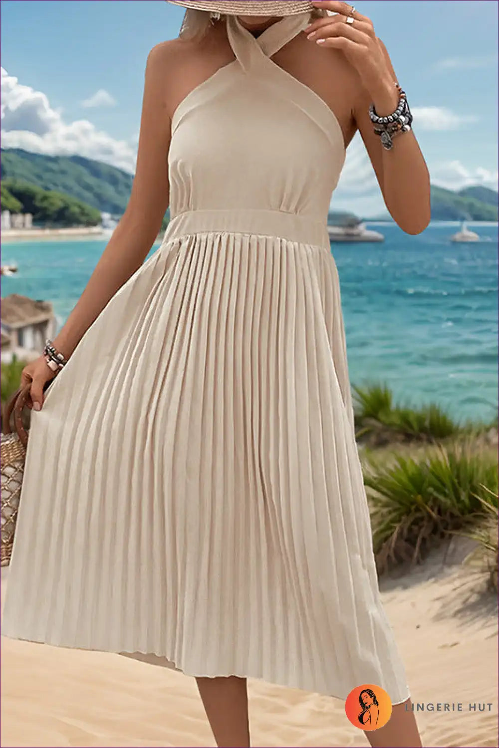 Levoire | Élégante Robe Midi à Dos Nu en Caoutchouc - Élégance Côtier