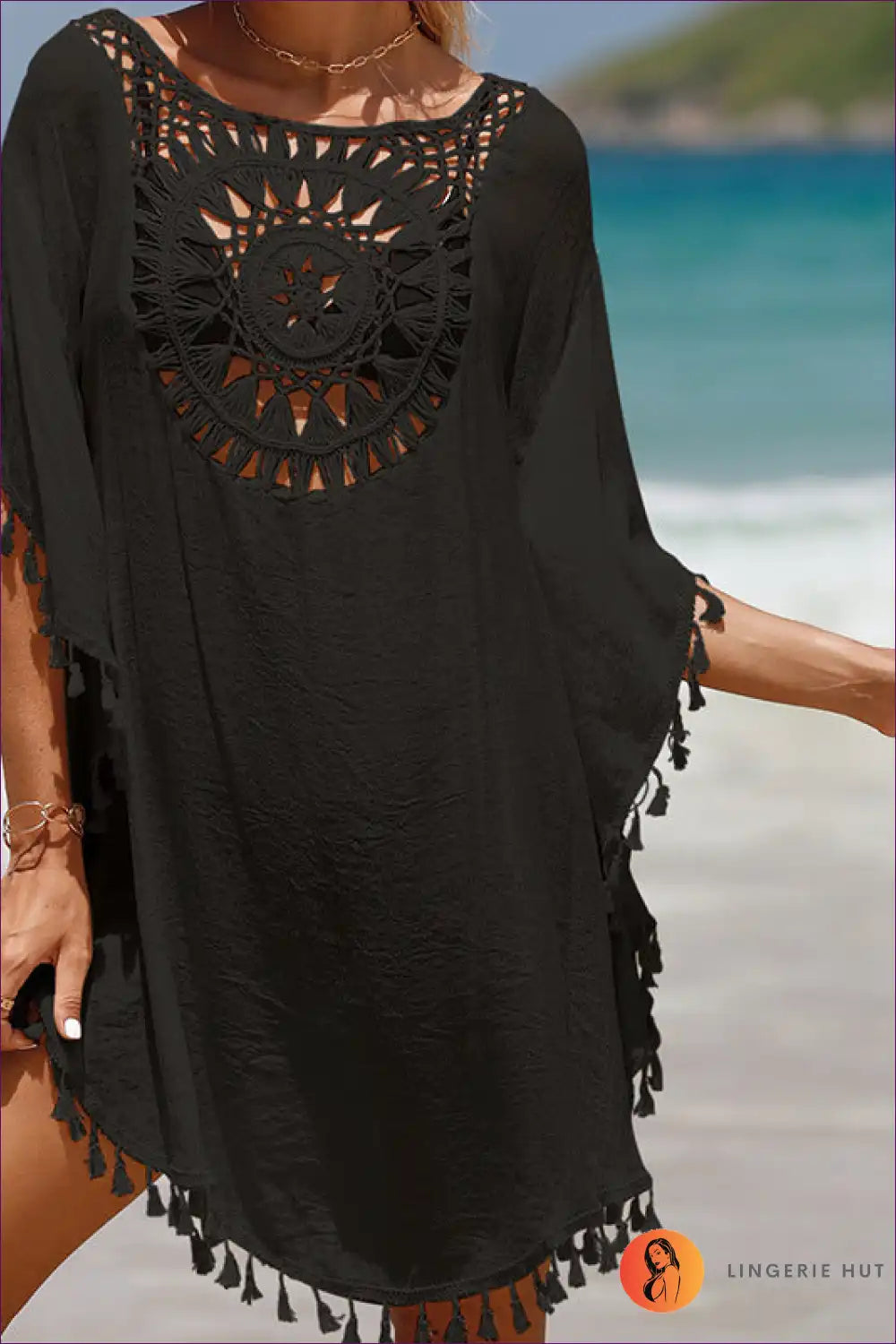 Levoire | Chapeau de plage en crochet Hapsu – Style de plage Boho Une taille Noir