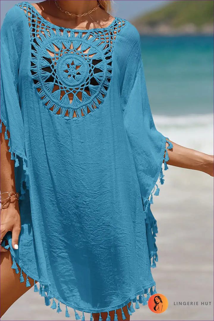 Levoire | Chapeau de plage en crochet Hapsu – Style de plage Boho Une taille Bleu
