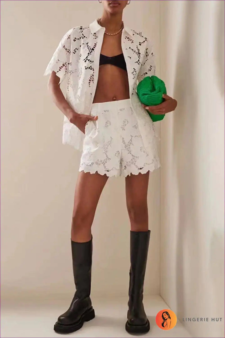 Levoire | Ensemble de col brodé élégant – Été Chic Blanc
