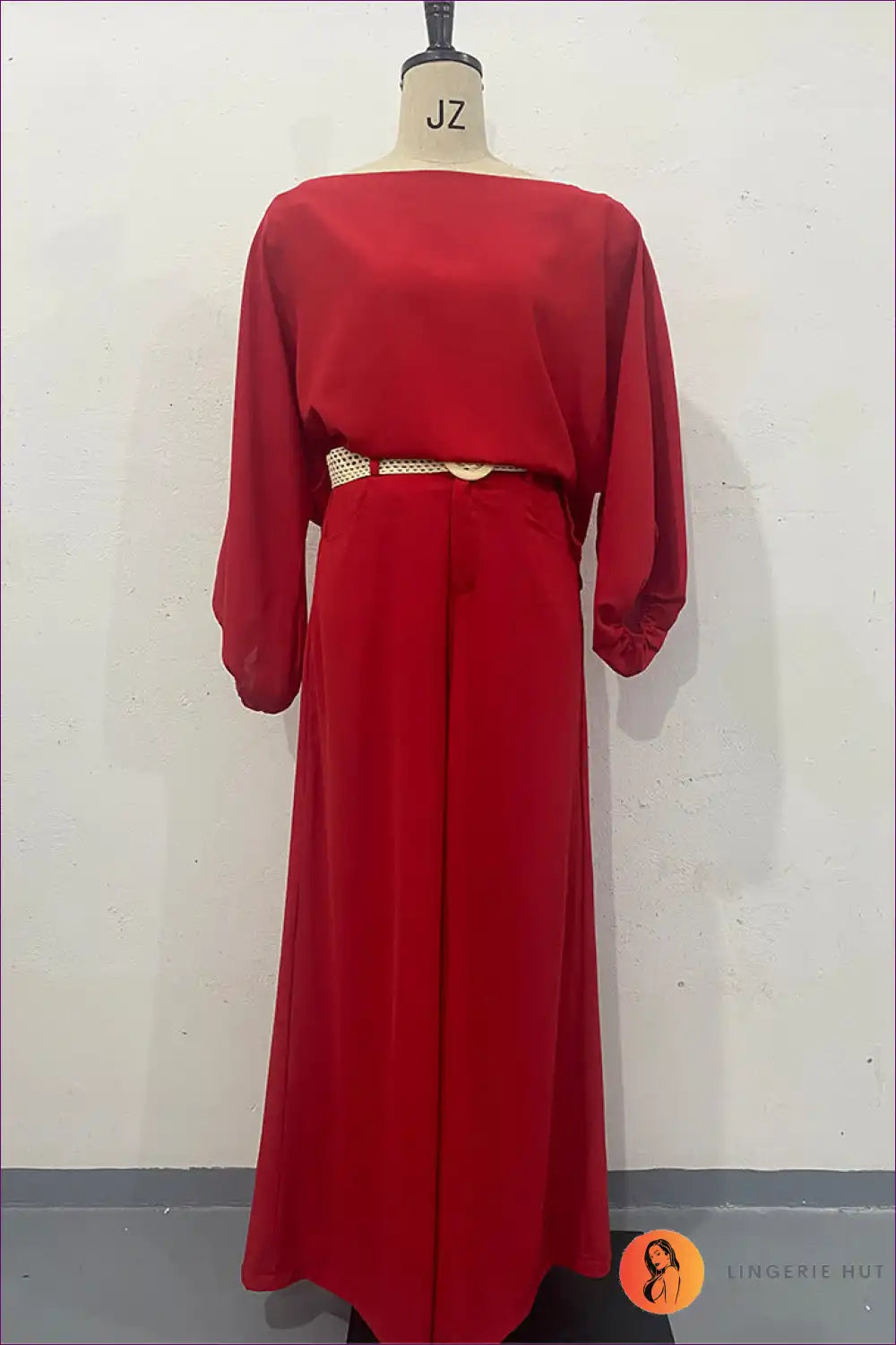 Levoire | Élégant haut à batwing fleuri et ensemble de pantalons Rot