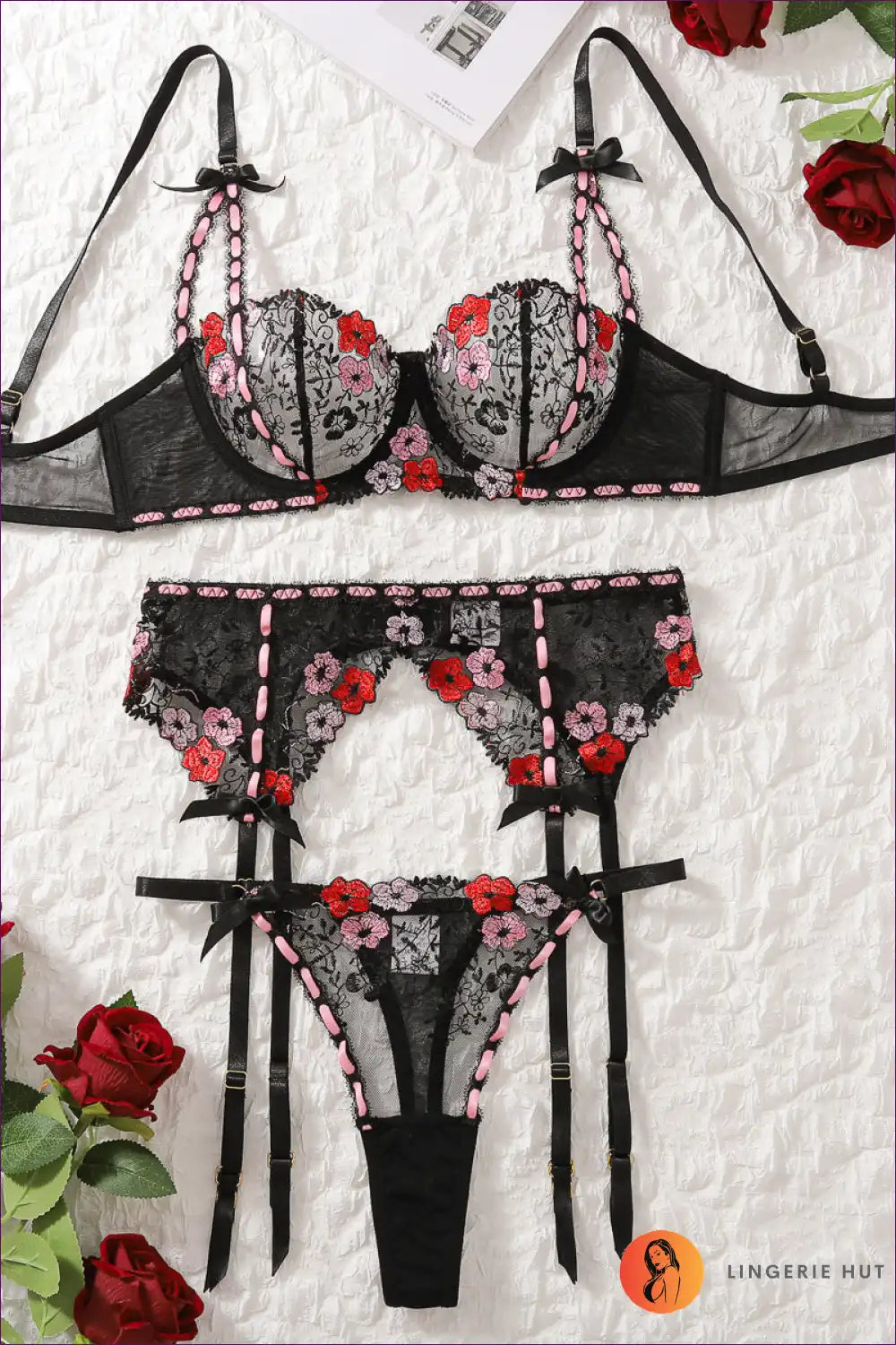 Levoire | Ensemble de culottes élégant à motifs floraux avec une taille haute - Provocateur & Exigeant Noir Rose pâle