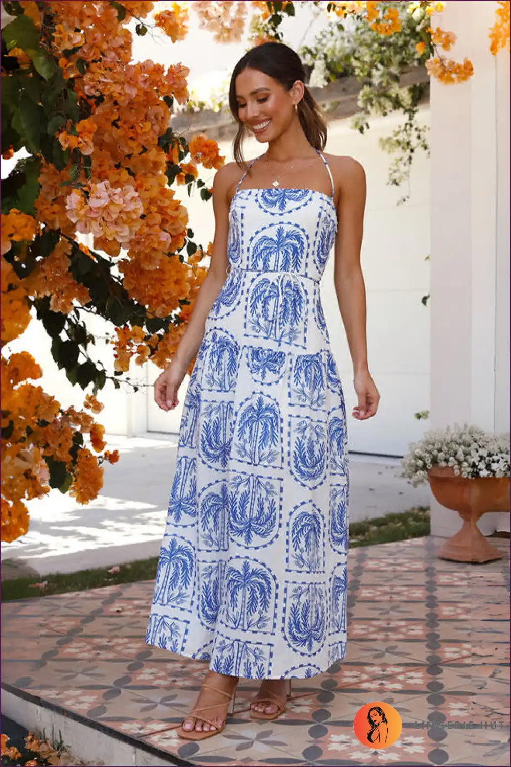 Levoire | Robe halter graphique élégante - L'élégance de l'été Bleu