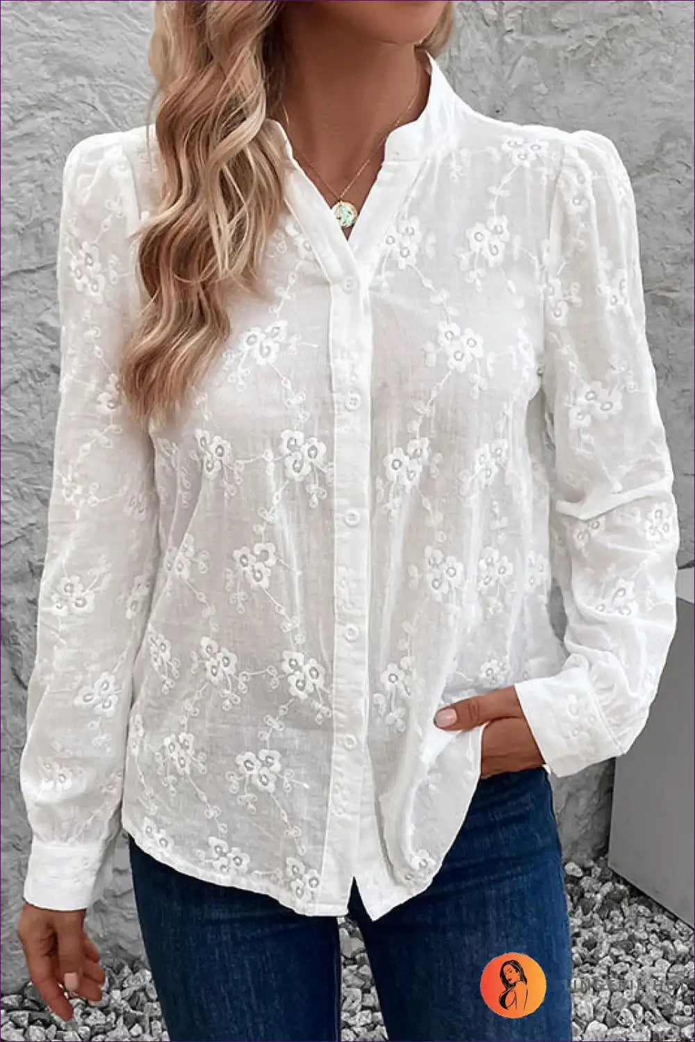 Levoire | Élégant Chemise Jacquard à Boutons - Élégance Printanière Blanc