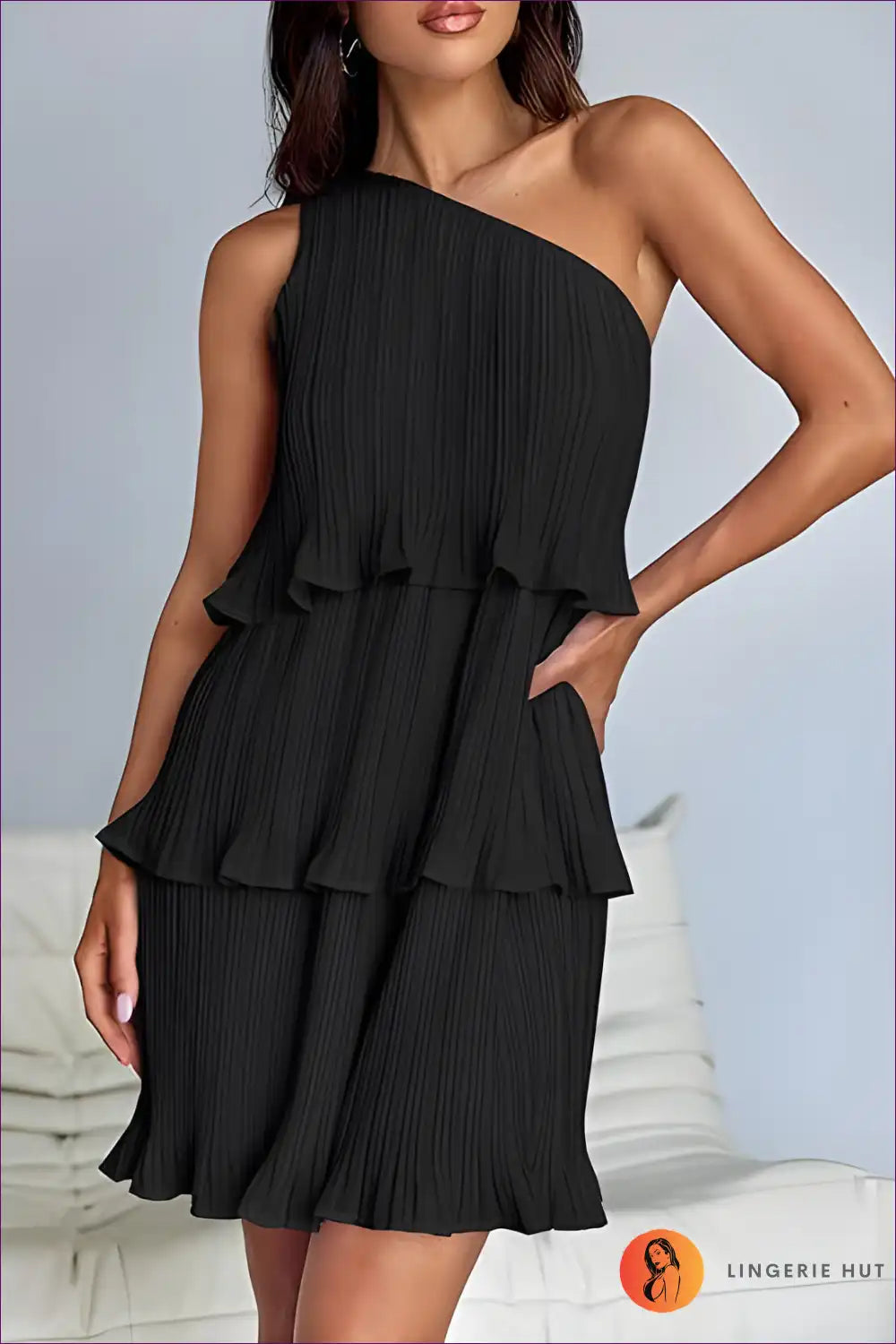Levoire | Élégant Robe Ridé à Une Épaule - Élégance Estivale Noir