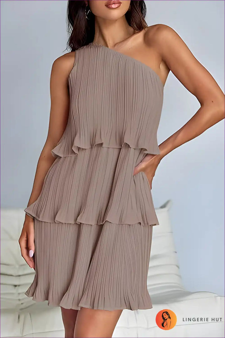 Levoire | Élégant Robe Ridé à Une Épaule - Élégance Estivale Khaki