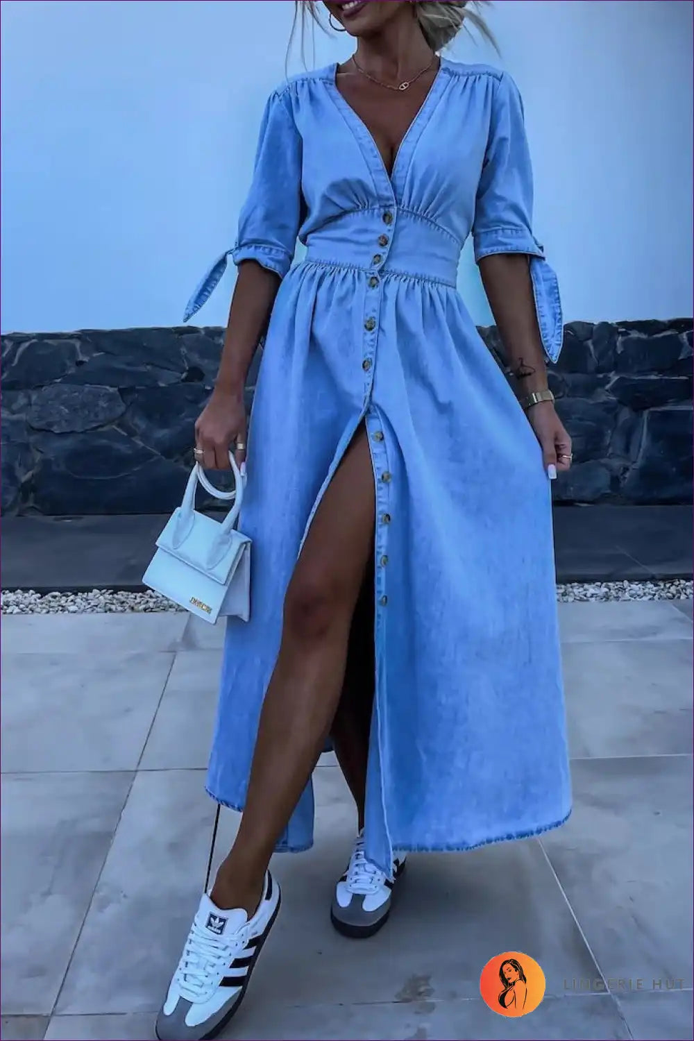 Levoire | Robe maxi en jean fendue élégante – Élégance sans effort