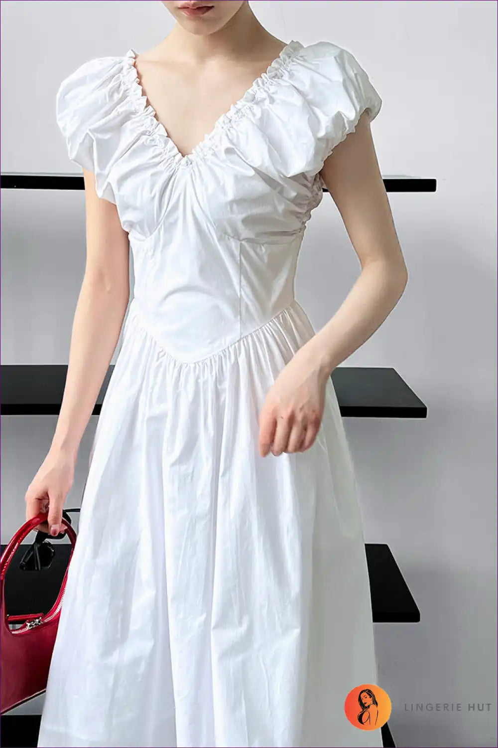 Levoire | Élégante robe midi à volants blancs - Charme intemporel Blanc