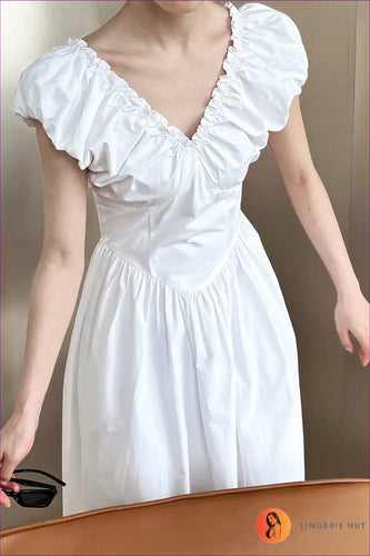 Levoire | Élégante robe midi à volants blancs - Charme intemporel