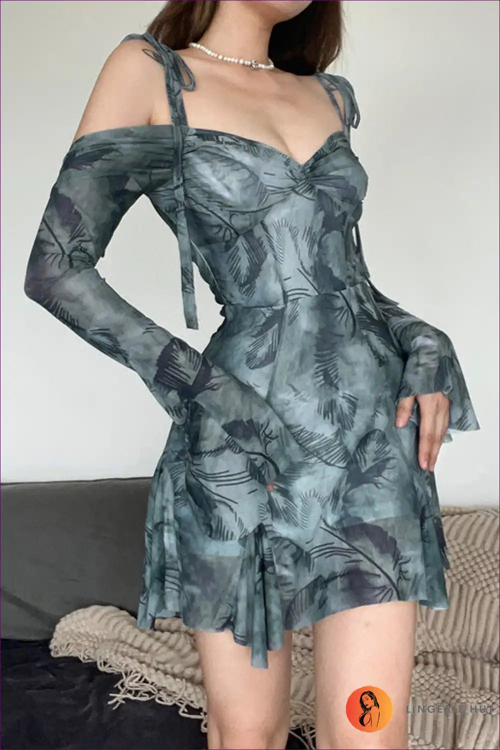 Levoire | Lumoava robe minime à motif de feuilles - Style bohème romantique Vert