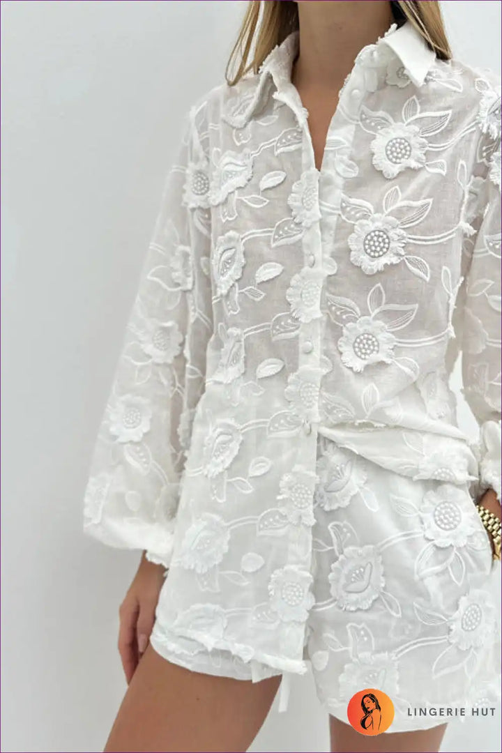 Levoire | Ensemble de chemise en dentelle extérieure & shorts - Luxe élégant