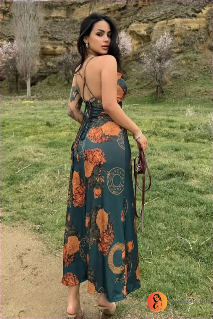 Levoire | Robe midi drapée jardin exotique – Oser l'élégance le jour et la nuit