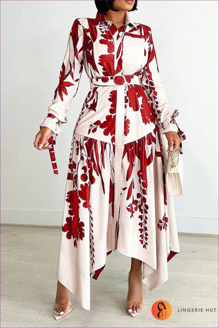 Levoire | Robe maxi asymétrique à imprimé floral – Style d'été Rot