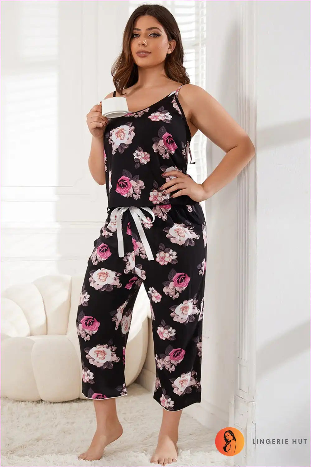 Levoire | Floral Bliss Grande Taille Pyjamas - Détente dans le luxe Noir