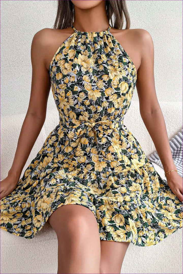 Levoire | Robe d'été en chiffon à motifs - Robe élégante Jaune