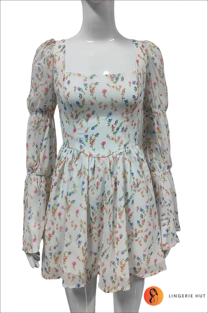 Levoire | Robe Mini à Manches Bouffantes Flower - Élégance Romantique Blanc