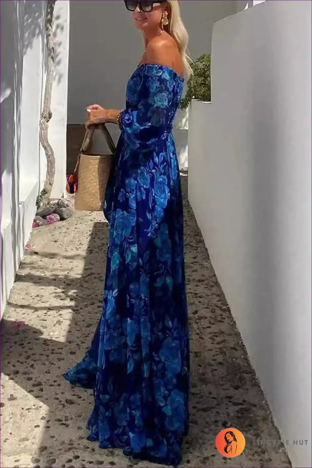 Levoire | Robe A-ligne à épaules dénudées à motifs - Boho Élégance