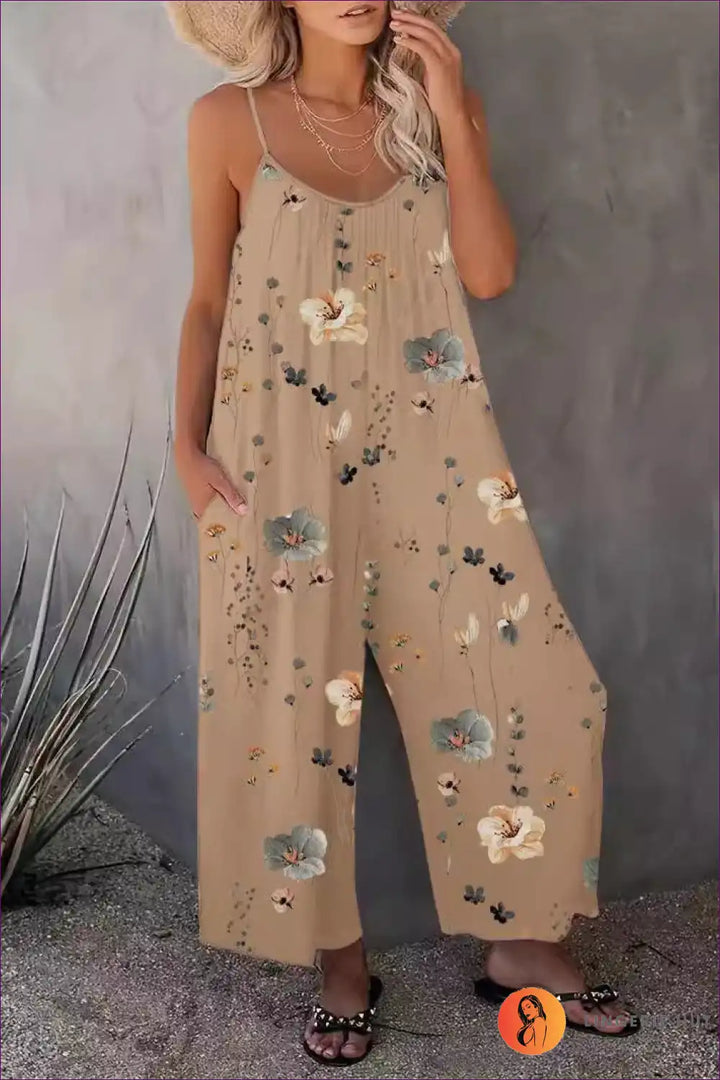 Levoire | Salopette spaghetti florale - Élégance décontractée Khaki