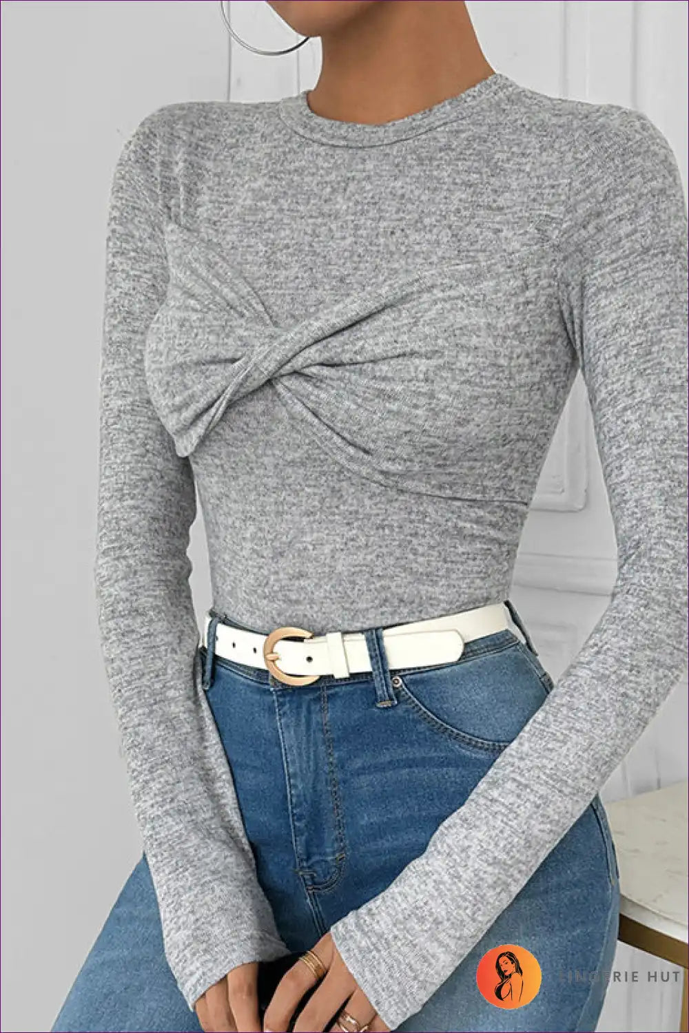 Levoire | Gris Twist-Front Long Sleeve – Élégance Sans Effort Gris
