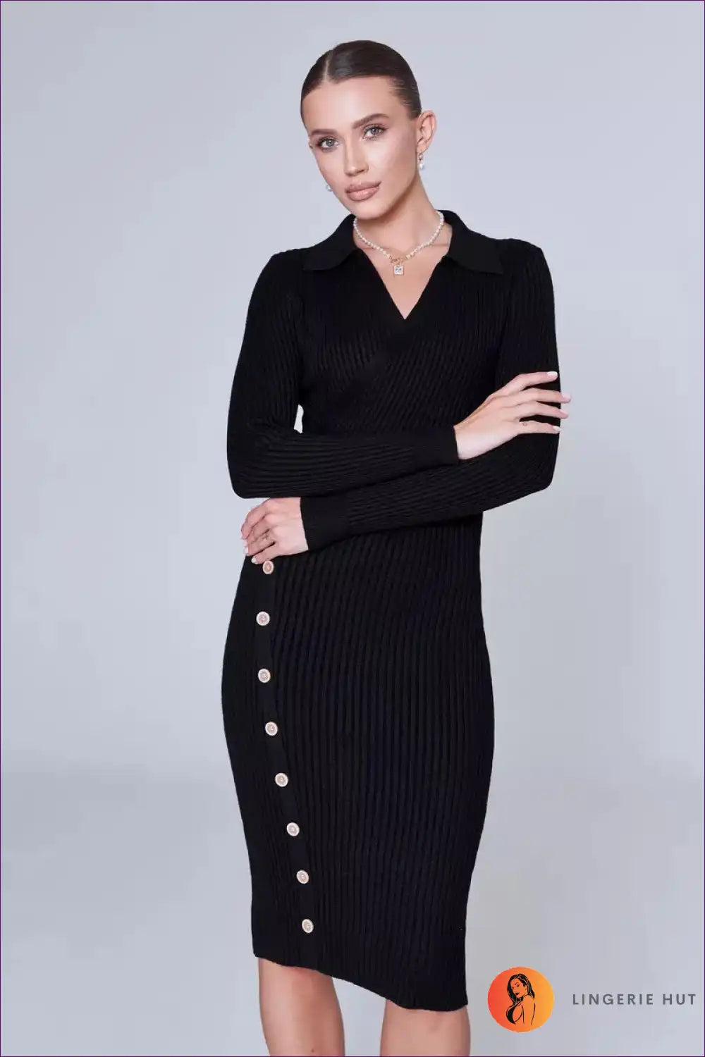 Levoire | Robe en tricot côtelé ivoire – Élégante et stylée sans effort Noir