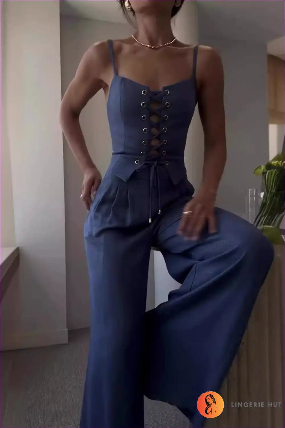 Levoire | Haut de top en lin à nouer - Élégance Naturelle Pantalons bleus