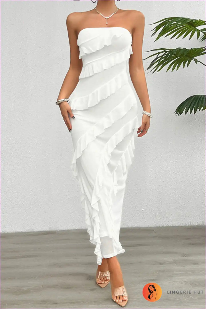 Levoire | Robe maxi en bleu clair à volants - Élégance sans effort Blanc