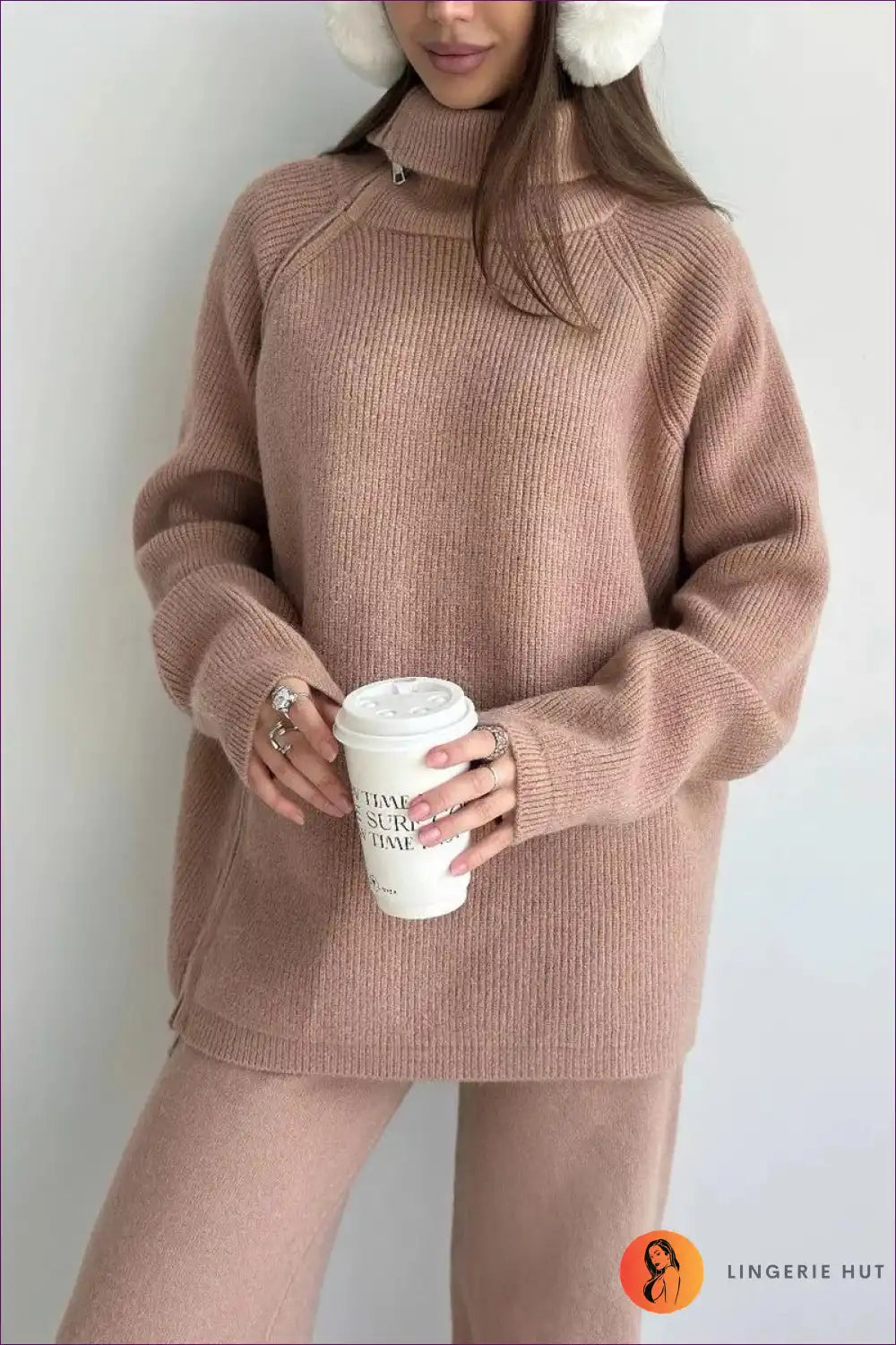 Levoire | Luxe Ripp-Fermeture Pullover - Élégance confortable pour chaque jour Une taille Khaki