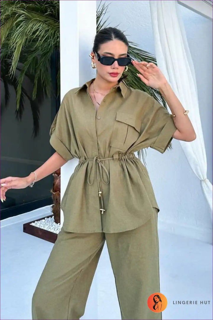 Levoire | Luxe Safari Chic Co-ord Set - Élégance sans effort pour la femme moderne Vert