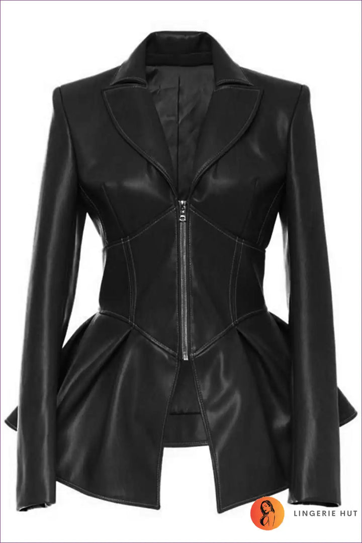 Levoire | Veste Peplum en Cuir Tan Ylélle – Fiercer Street Style Noir