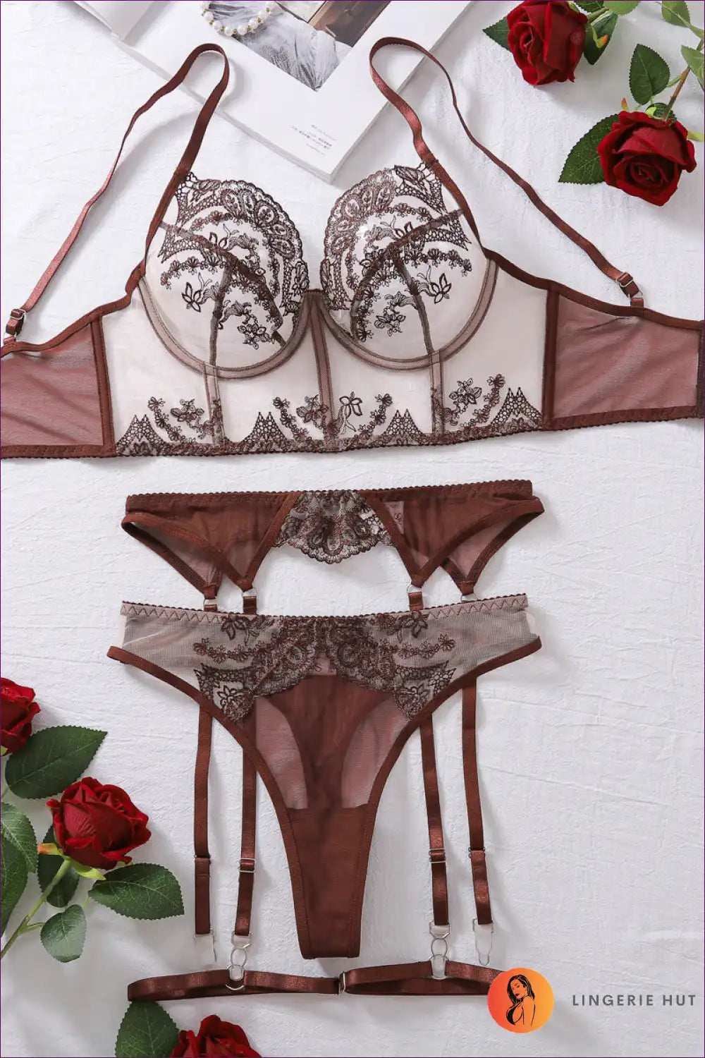 Levoire | Ensemble de lingerie en dentelle brune luxueuse - Élégant & Attrayant Braun