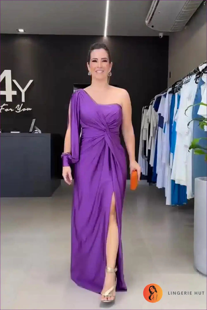 Levoire | Olive Enchantment Robe de Soirée à Une Épaule - Élégance Sophistiquée Lila