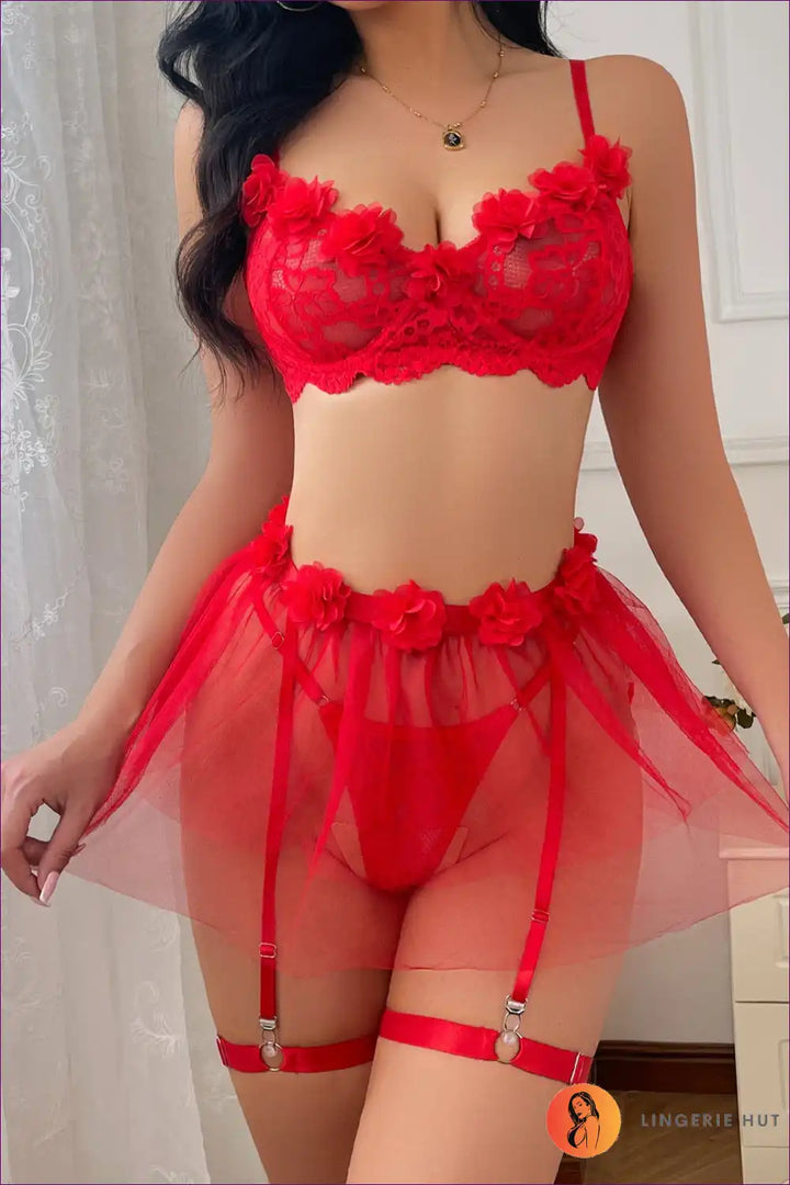 Levoire | Robe tulipe à fleurs rouges en dentelle combinaison – Sexy & Élégant Rot