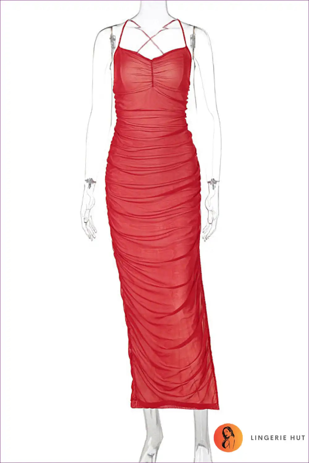 Levoire | Robe maxi rouge à dos ouvert froncée - Une élégance éclatante Rot