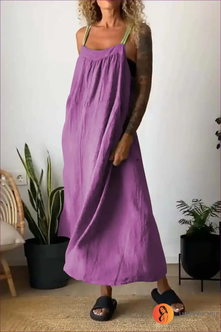 Levoire | Locker Bleu Robe Maxi à Bretelles Larges – Confort Sans Effort Lila