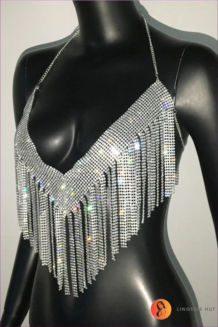 Levoire | Top Strass Brillant - Yökerho Kimallus Une taille Argent