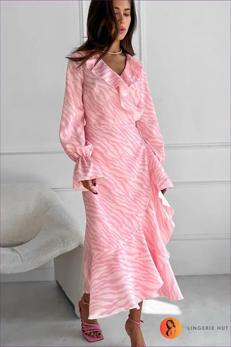 Levoire | Robe midi zèbre romantique froncée - Rose parfait pour chaque occasion