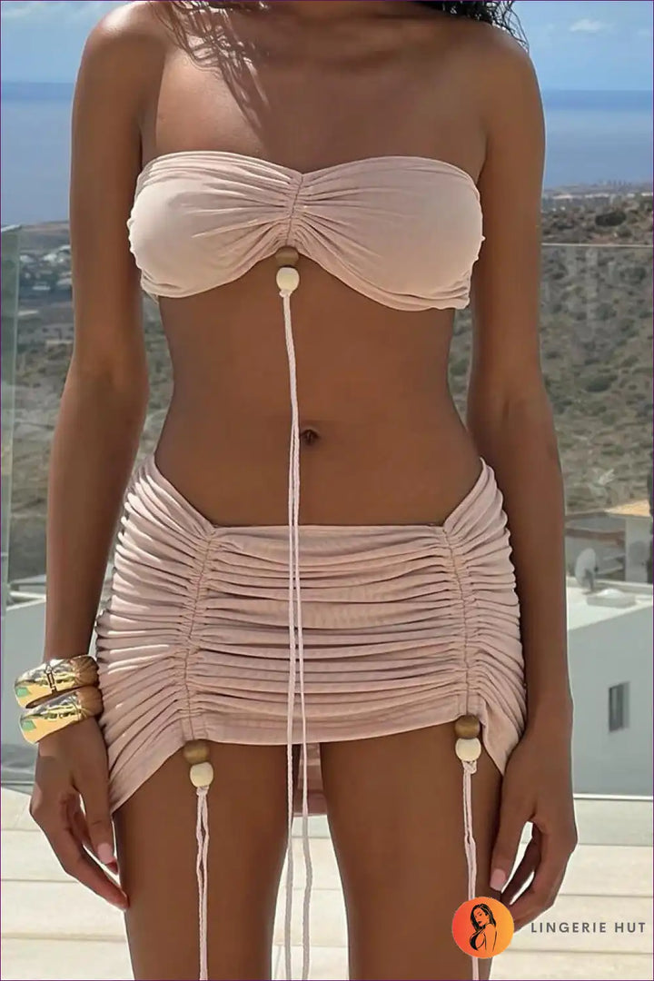 Levoire | Rypytys String Bikini Co-Ord Set – Look de plage Glamour Rose pâle