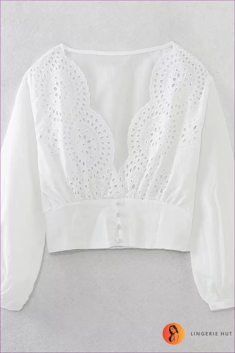 Levoire | Sexy Brodé Chemisier à Manches Longues - Élégance Romantique Blanc