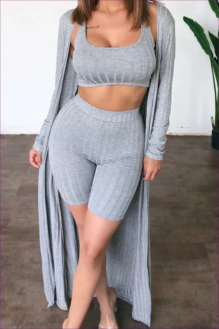 Levoire | Sexy Col Carré - Ensemble à Manches Longues - Tendance et Élégant Gris