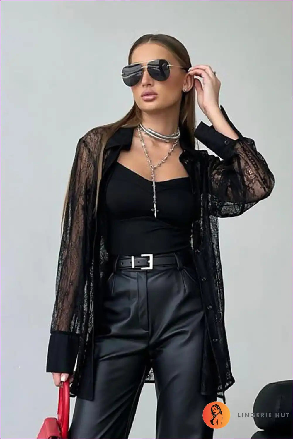 Levoire | Chemise à boutons en tissu transparent noir à manches longues - Goth Glam Noir
