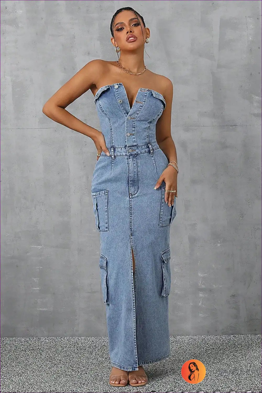Levoire | Robe Maxi en Denim Sans Épaules – Romantique & Élégante Bleu