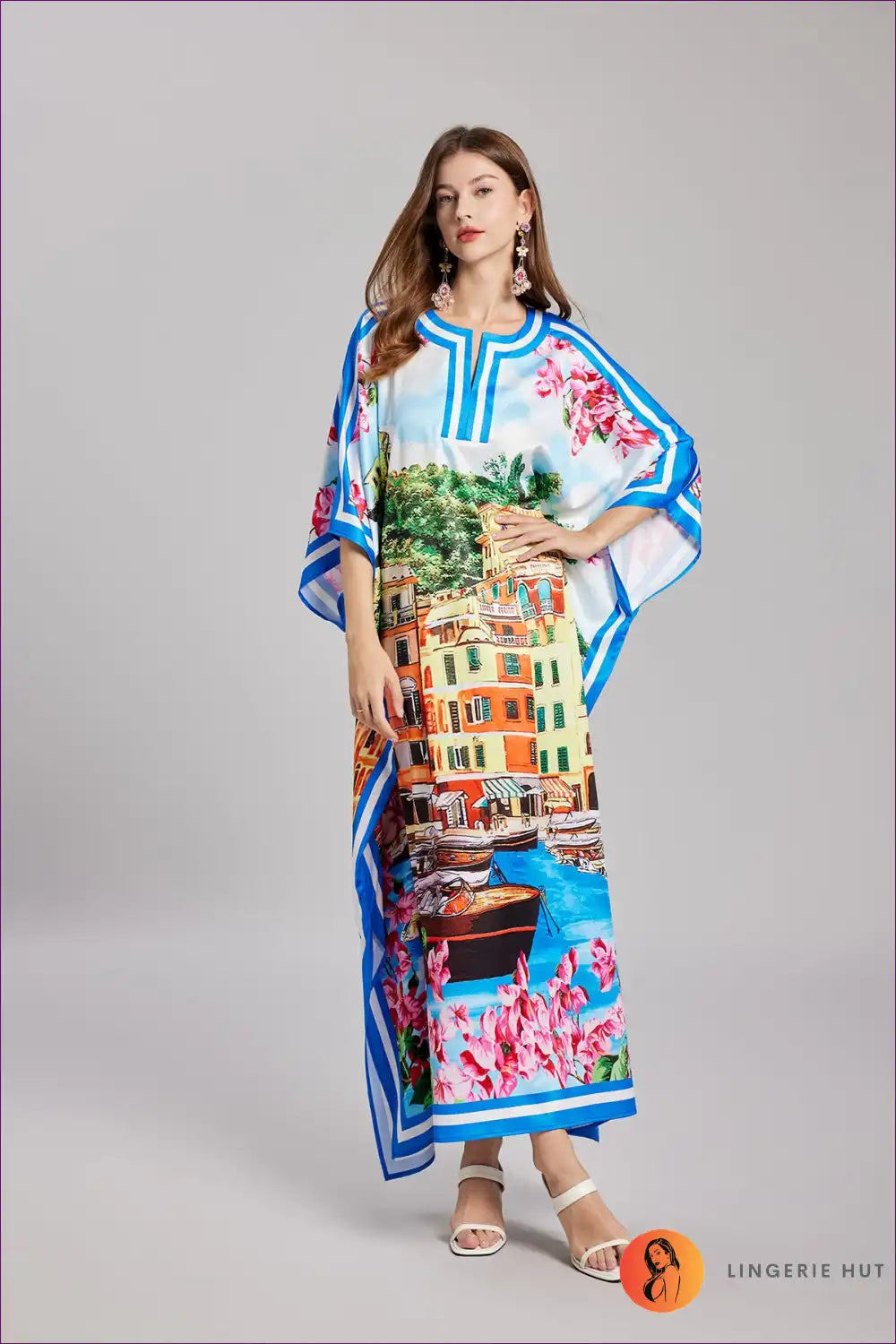 Levoire | Kaftan Paysage Urbain Vibrant - robe maxi de vacances luxueuse
