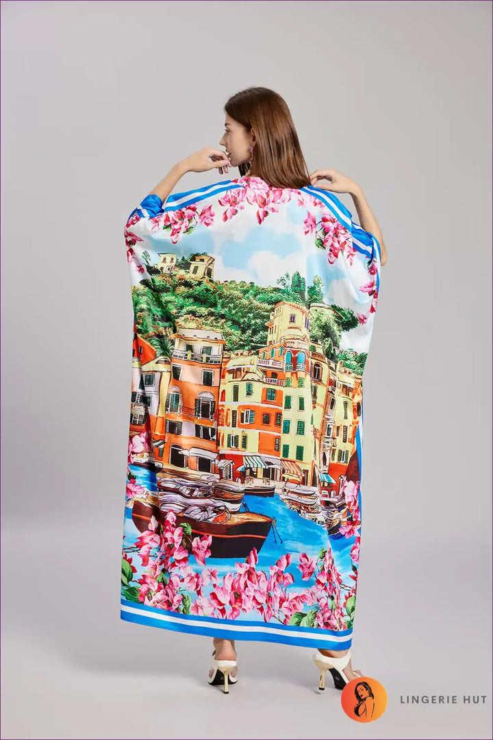 Levoire | Kaftan Paysage Urbain Vibrant - robe maxi de vacances luxueuse