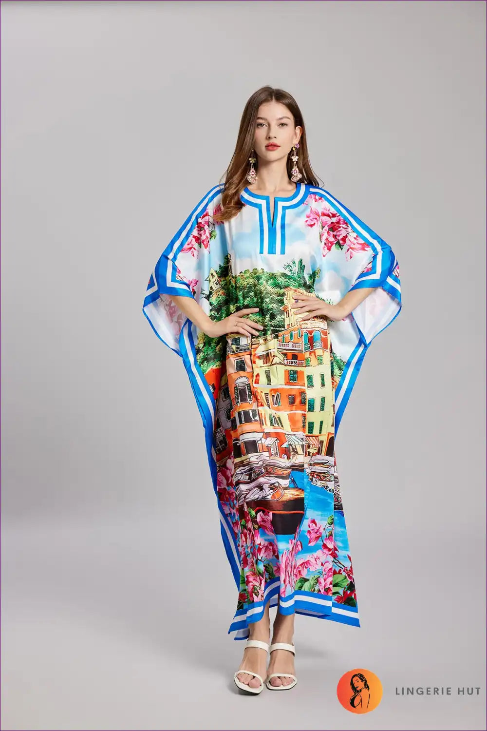 Levoire | Kaftan Paysage Urbain Vibrant - robe maxi de vacances luxueuse