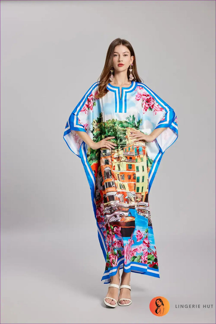 Levoire | Kaftan Paysage Urbain Vibrant - robe maxi de vacances luxueuse