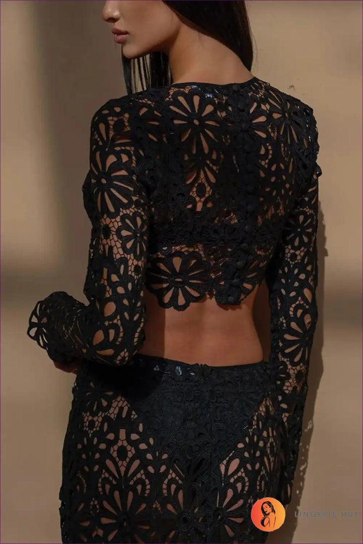 Levoire | Blanc crochet dentelle deux pièces - Ambiance plage Boho Débardeur noir