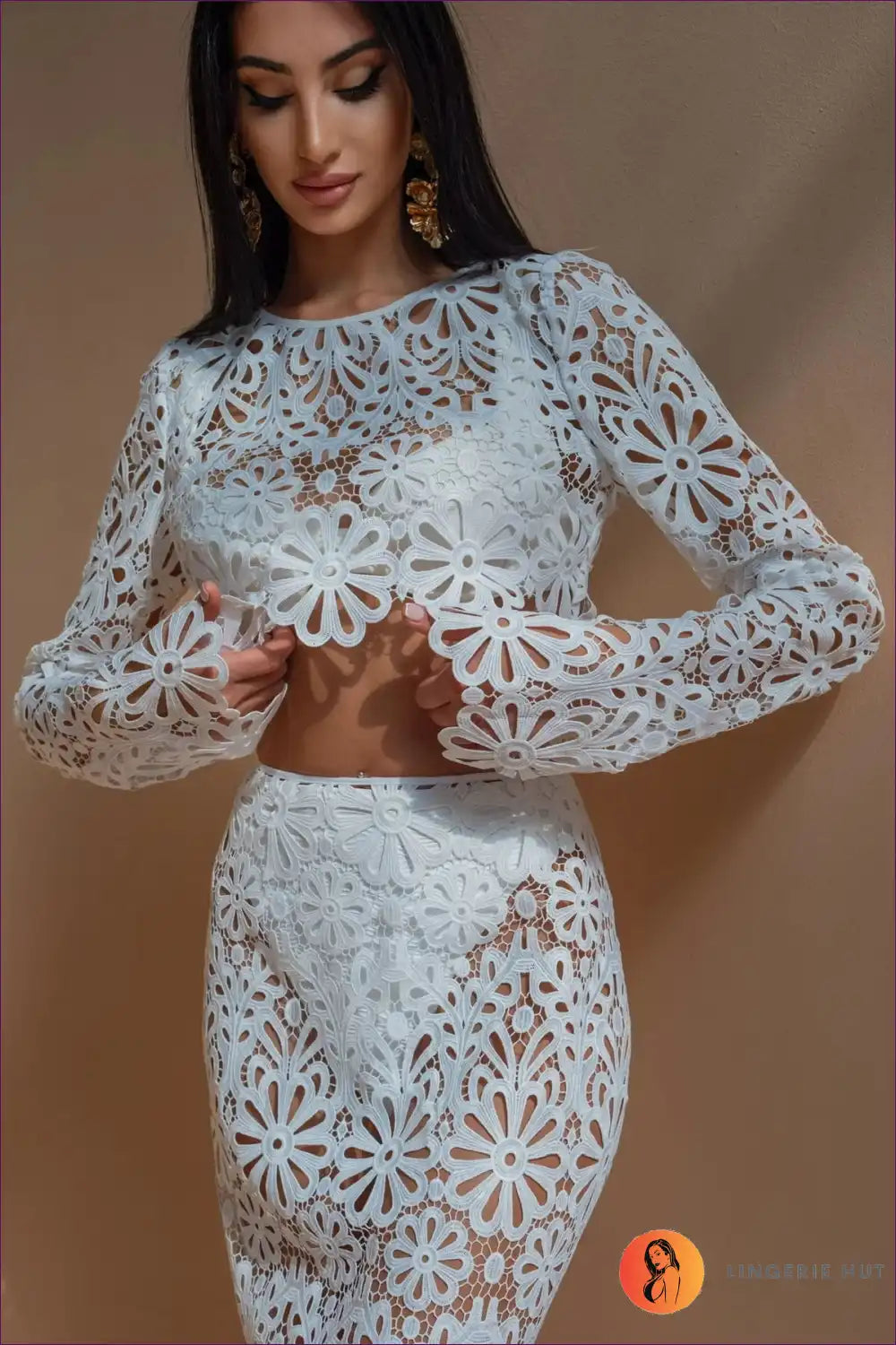 Levoire | Blanc crochet dentelle deux pièces - Ambiance plage Boho Haut blanc