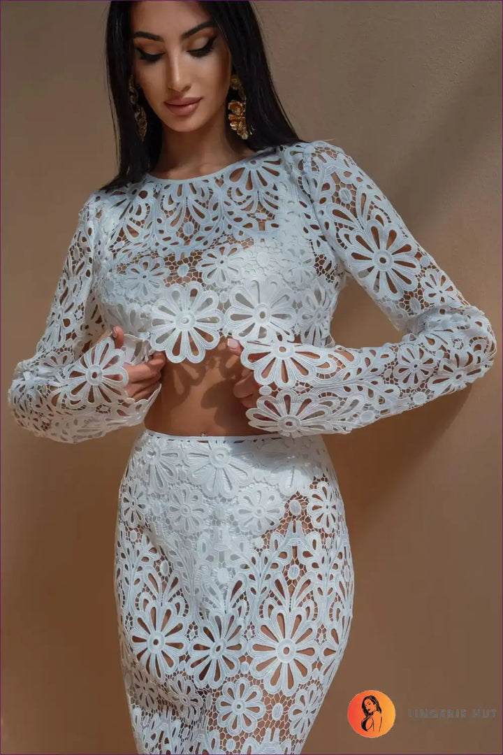 Levoire | Blanc crochet dentelle deux pièces - Ambiance plage Boho Haut blanc