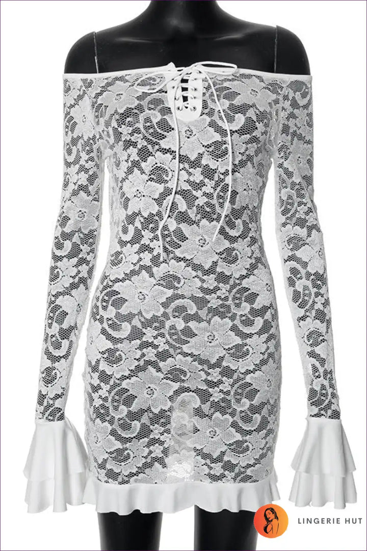 Levoire | Robe mini blanche à fleurs en dentelle off-shoulder - Élégance romantique Blanc