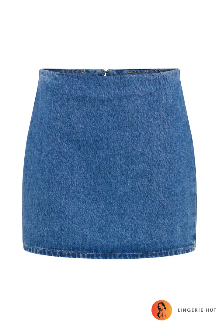 Levoire | Femme Denim À Manches Courtes Bouton Taille Haute Jupe Ensemble Blau3